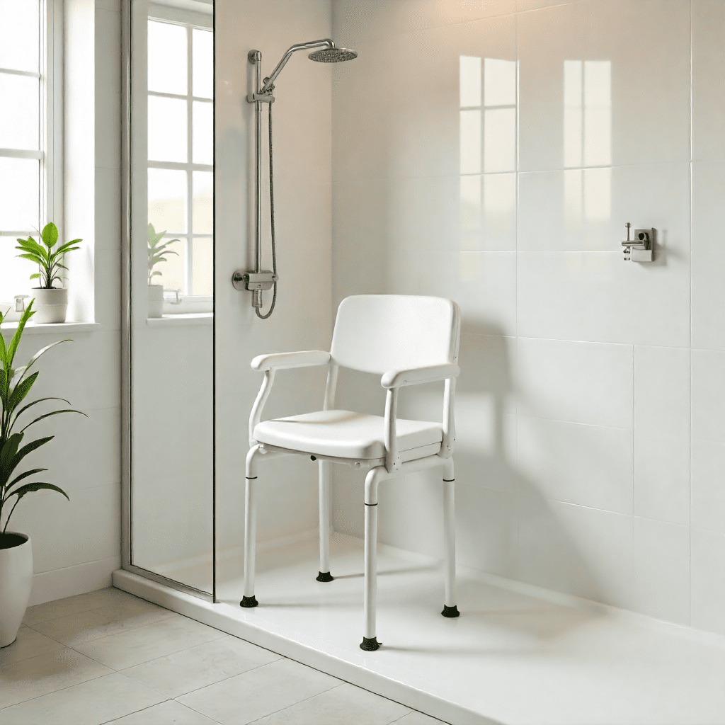 Dušo kėdutė vonioje su neslystančiomis kojelėmis ir patogiu dizainu